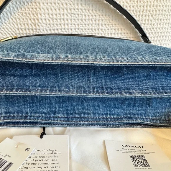 Coach Blue Denim Shoulder Bag with Gold Accents - Picture 7 of 9